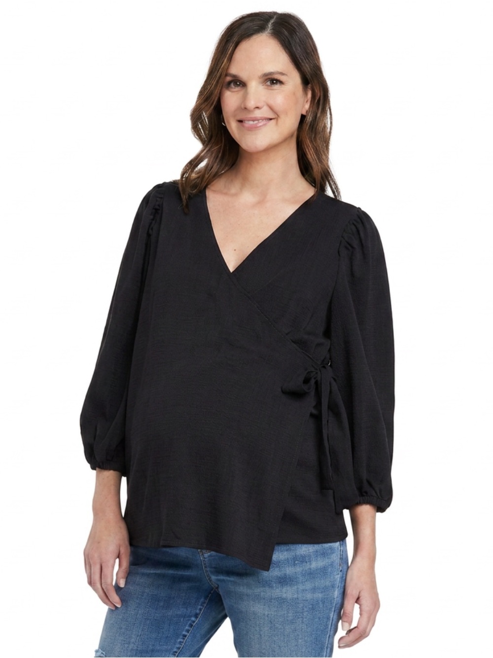 NWT Ingrid & Isabel Maternity Nursing Wrap Top 3/4 Sleeve Black - Size Small
